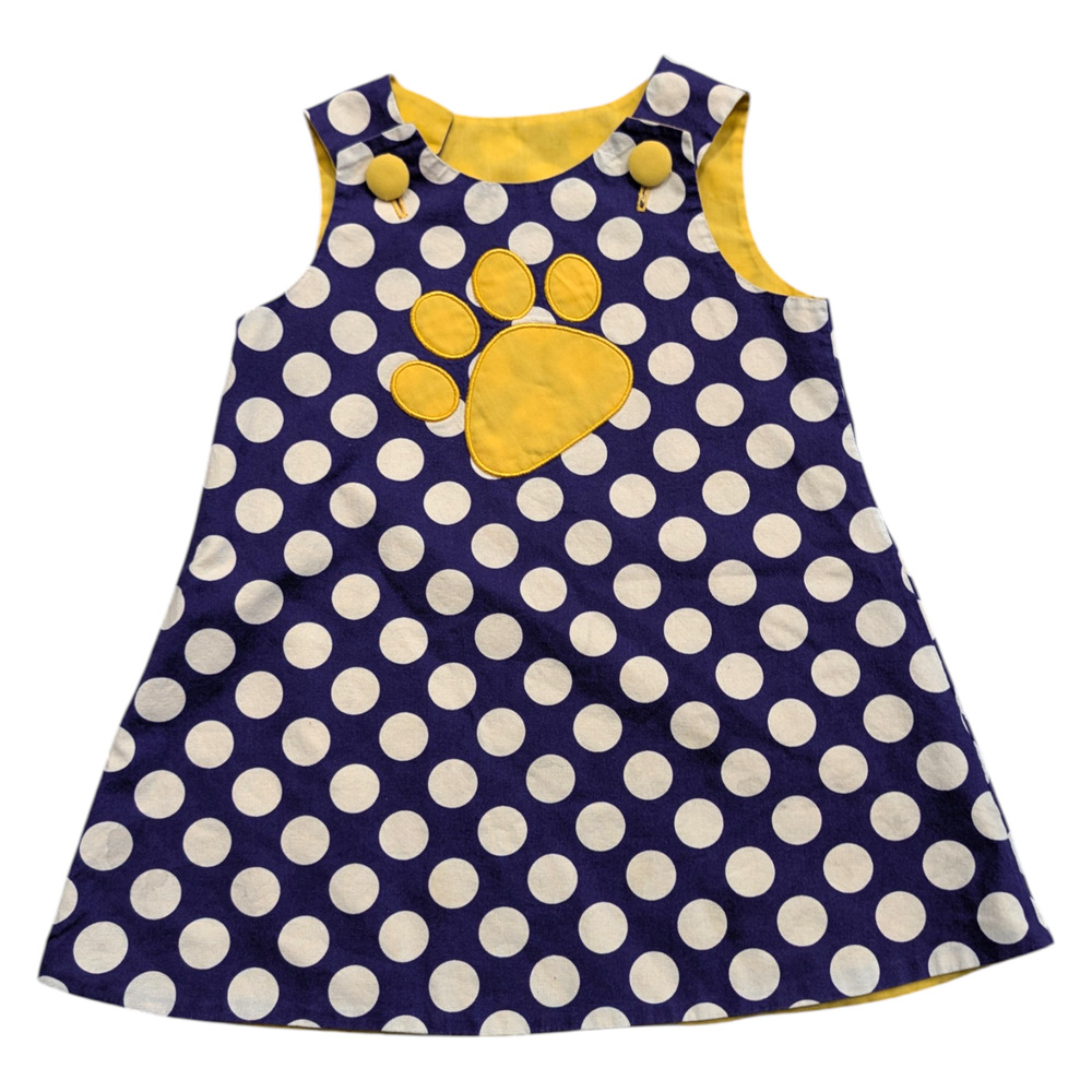 80s/90s Handmade Youth LSU Polka Dot A Lined Dress